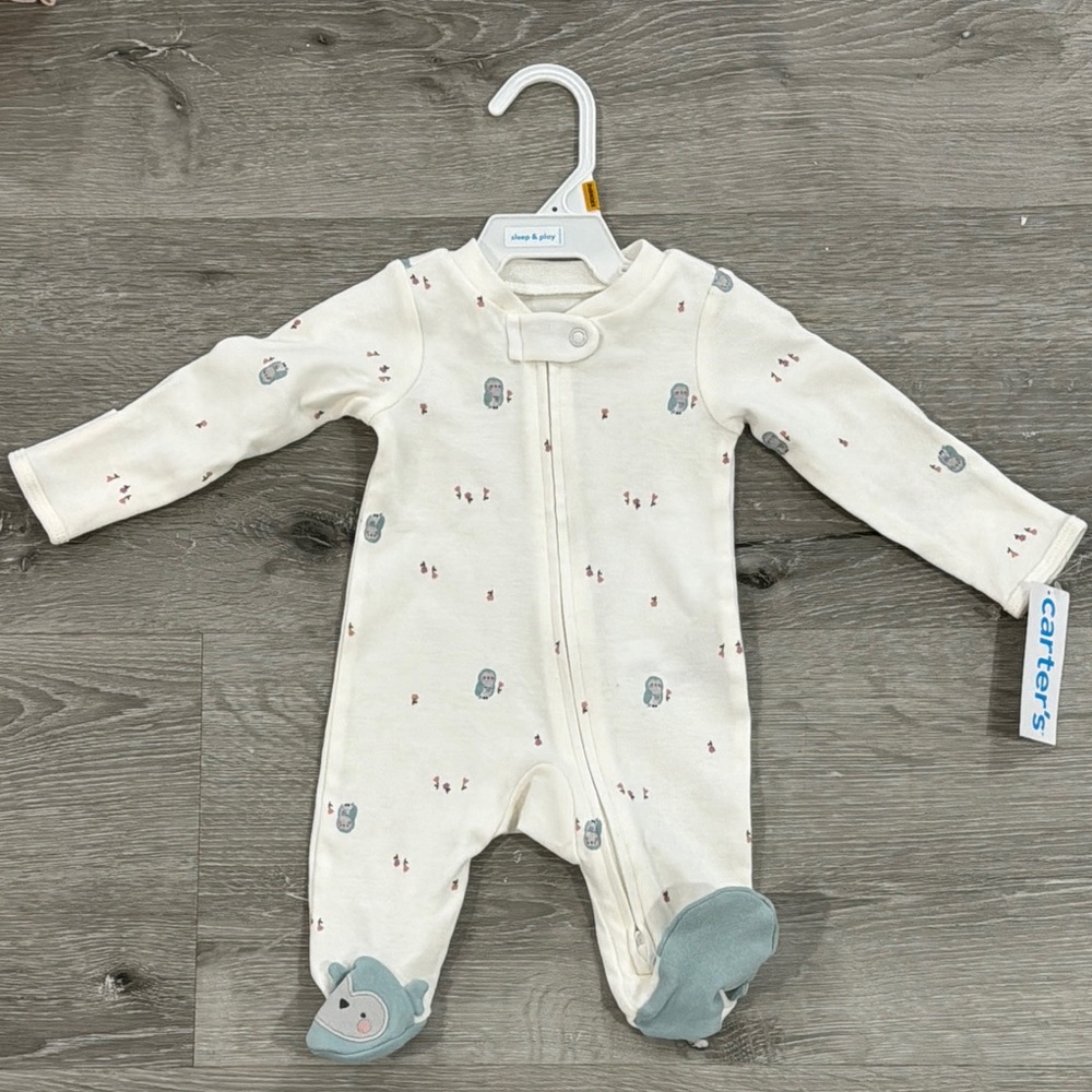 Carter's Cream and Gray Footie One Piece